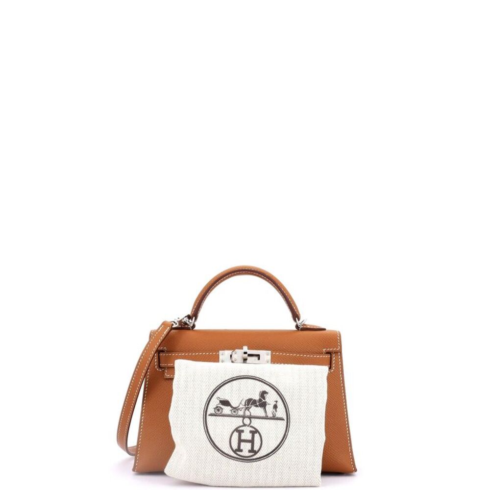 Hermes Kelly Mini II Bag Gold Epsom with Palladium Hardware 20 Brown - Picture 2 of 8